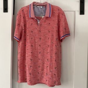 PROJEKRAW polo golf shirt coral almond palm trees stripe collar M NWT PROJEK RAW